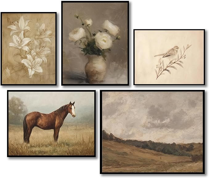 Rustic Gallery Wall Art Farmhouse Wall Decor Vintage Floral Neutral Landscape Paintings Antique C... | Amazon (US)