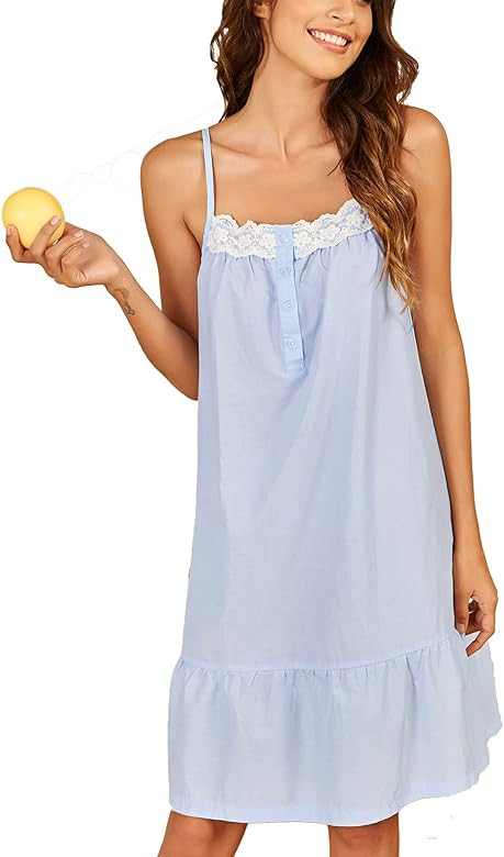 Ekouaer Women's 100% Cotton Lace Nightgown Sleep Dress Victorian Sleepshirt Strap Gown | Amazon (US)
