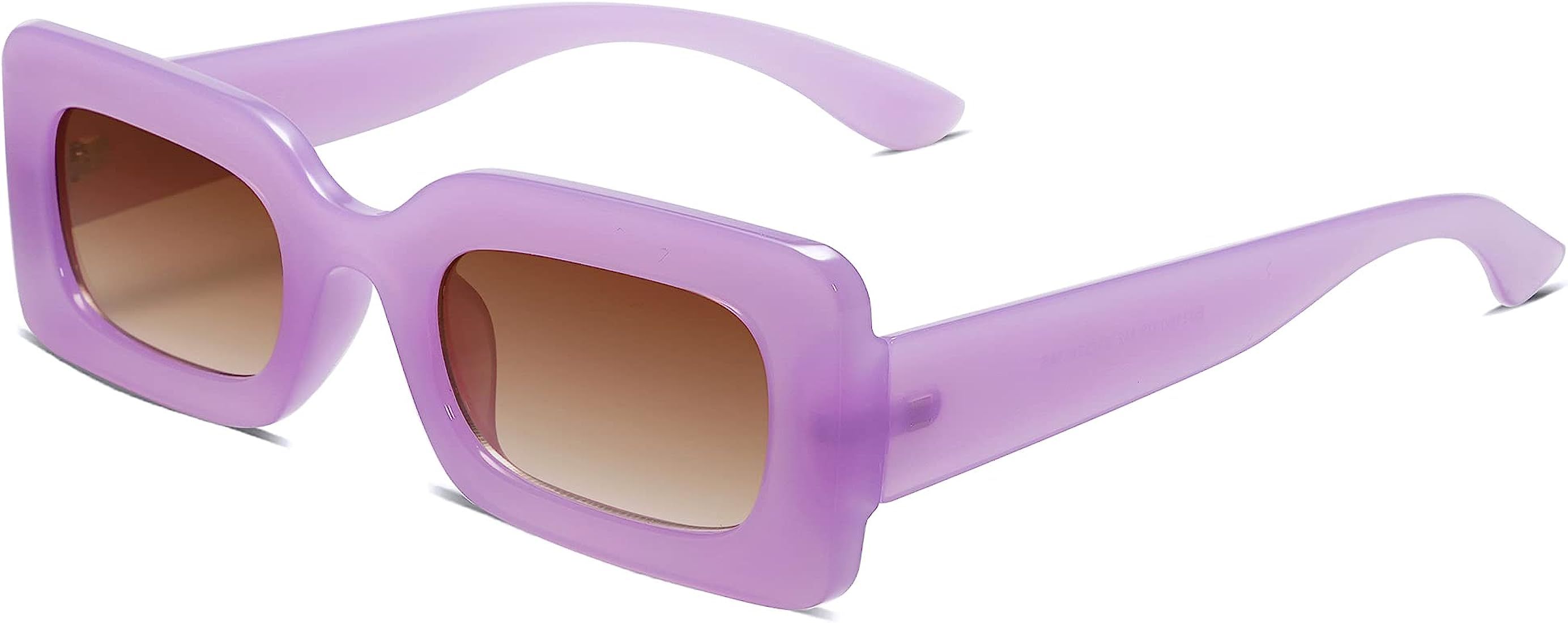 SOJOS Retro 90s Nude Rectangle Sunglasses For Women Trendy Chunky Glasses Pebble | Amazon (US)