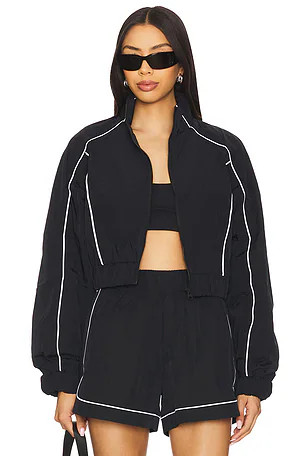 alo Motivate Full Zip Track Jacket in Black & White | REVOLVE | Revolve Clothing (Global)