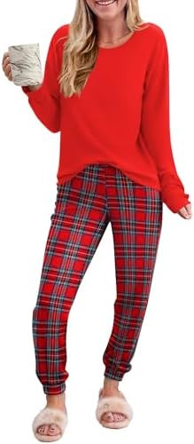 Ekouaer Pajama Sets for Women 2 Piece Plaid Pjs Long Sleeve Lounge Sets Comfy Gingham Nightwear w... | Amazon (US)