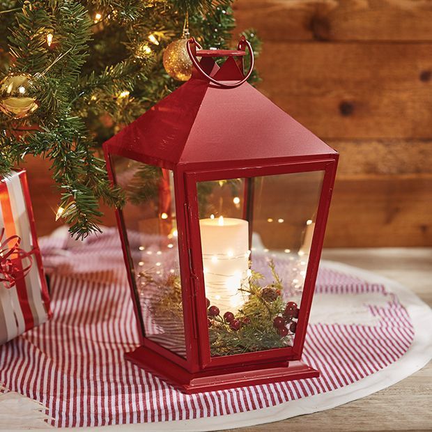 Tall Red Candle Lantern With Glass | Antique Farm House