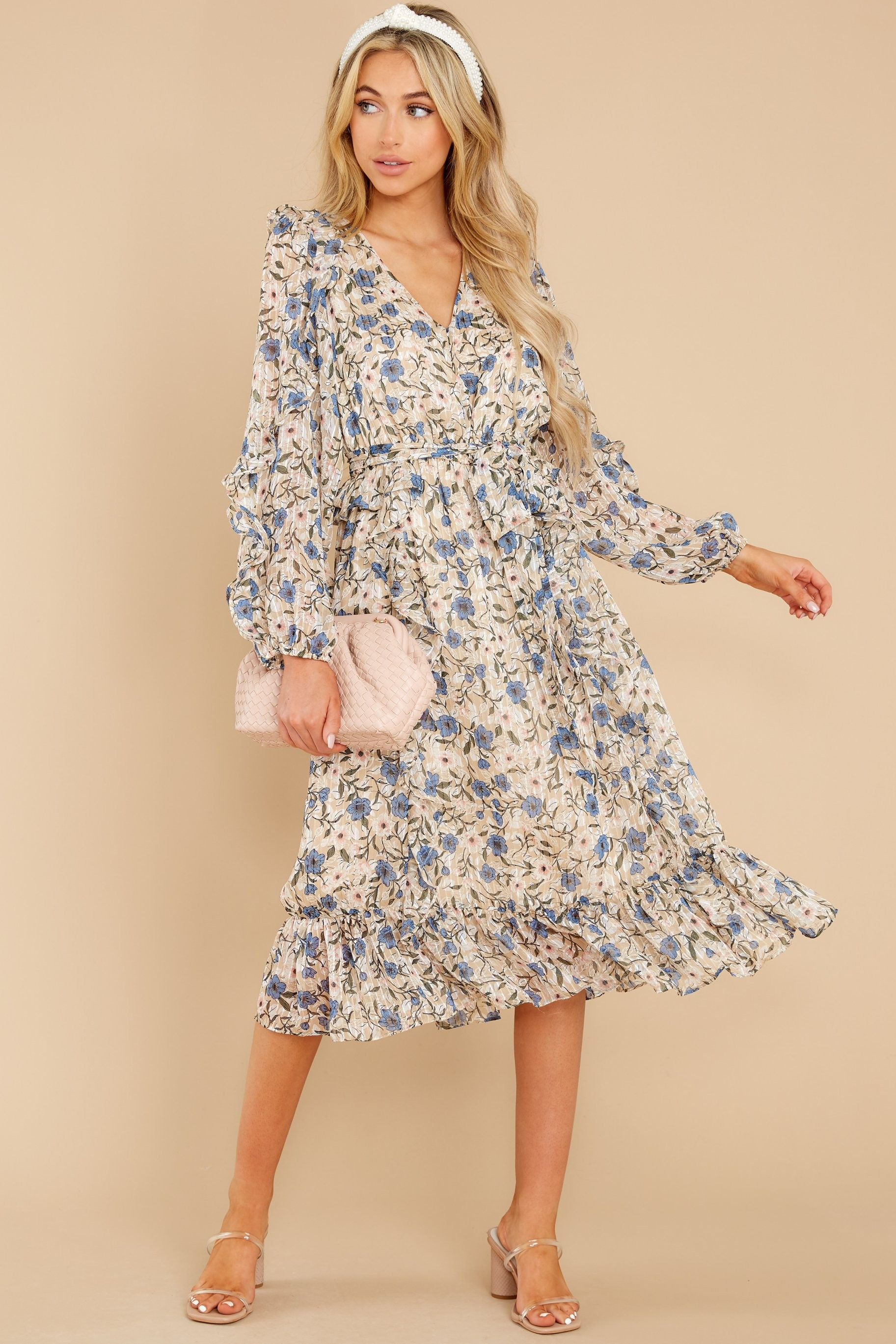 Cooler Colors Beige Floral Print Midi Dress | Red Dress 