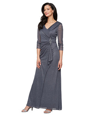 Women's Glitter Mesh Long V-Neck Gown | Macy's
