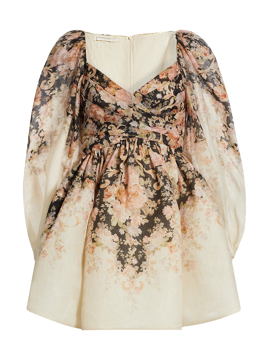 Zimmermann Women's Floral Linen & Silk Long-Sleeve Minidress - Tea Rococo Floral - Size 6 | Saks Fifth Avenue