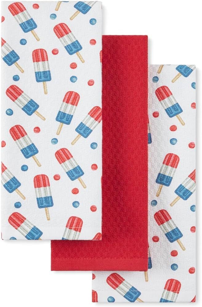 Martha Stewart Americana Stripesicle Ice Pop Holiday Kitchen Towels 3-Pack Set, 100% Cotton, Abso... | Amazon (US)