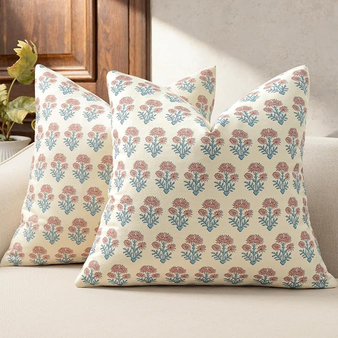 Farmhouse Floral Pillow Covers 18x18 Set of 2, Country Botanical Throw Pillow Cover for Sofa Couc... | Amazon (US)