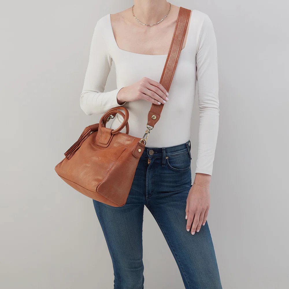Sheila Medium Satchel In Metallic Leather - Patina | HOBO Bags