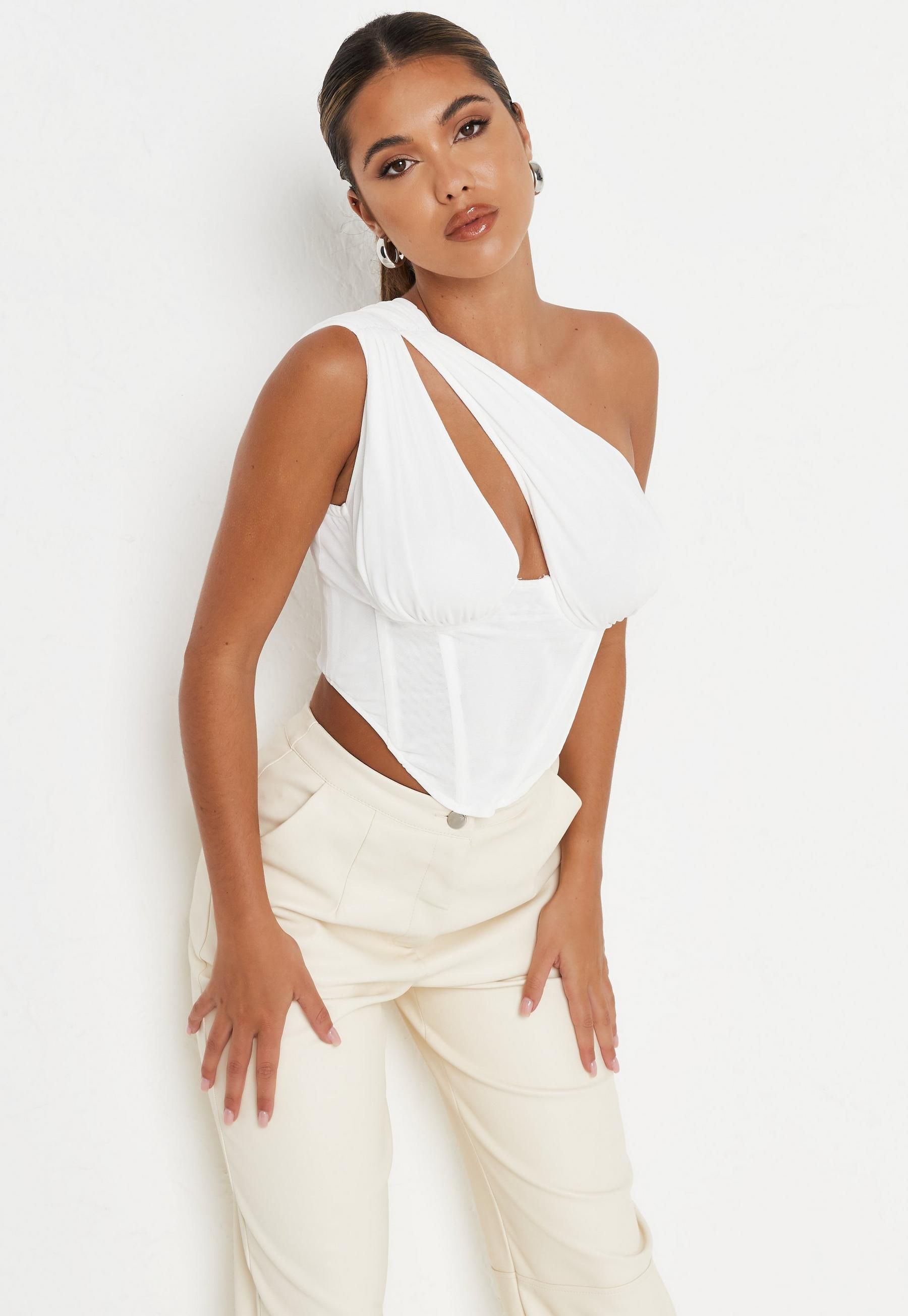 Missguided - White One Shoulder Corset Top | Missguided (US & CA)