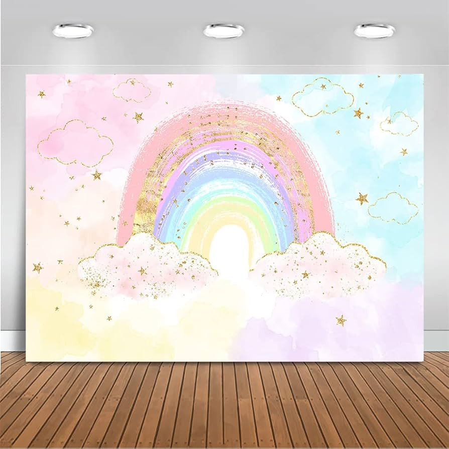 Mocsicka Rainbow Birthday Backdrop Colorful Rainbow Girl's Party Decorations Banner Pastel Waterc... | Amazon (US)