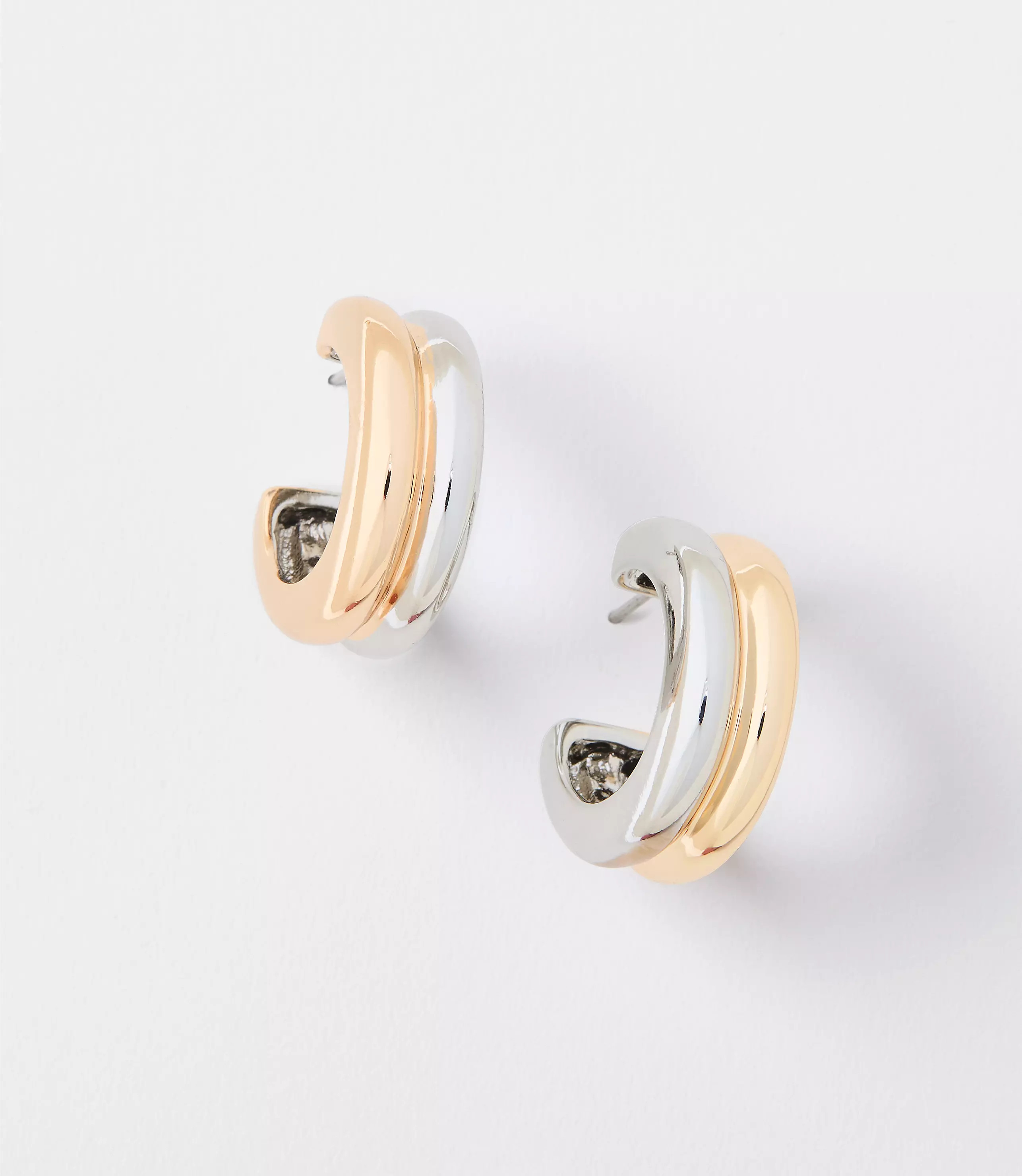Mixed Metal Puffy Hoop Earrings | LOFT