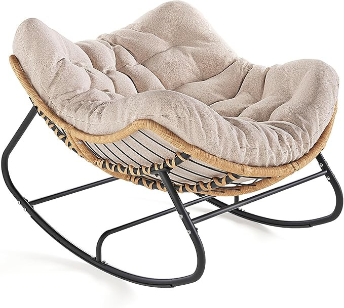 SWITTE Outdoor Rocking Chair, Oversized Patio Papasan Rocker, Comfy Wicker Reading Lounge, Indoor... | Amazon (US)