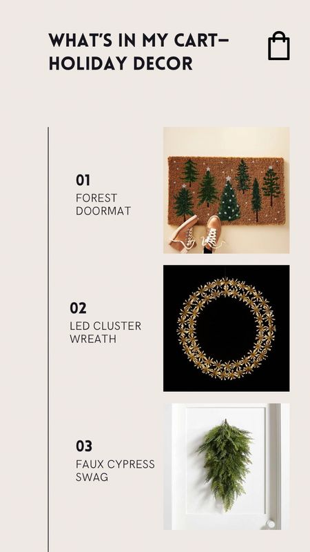 Holiday decor picks currently sitting in my cart from Pottery Barn, Anthropologie, and Crate & Barrel

Holiday doormat, lit wreath, cypress swag



#LTKSeasonal #LTKhome #LTKHoliday