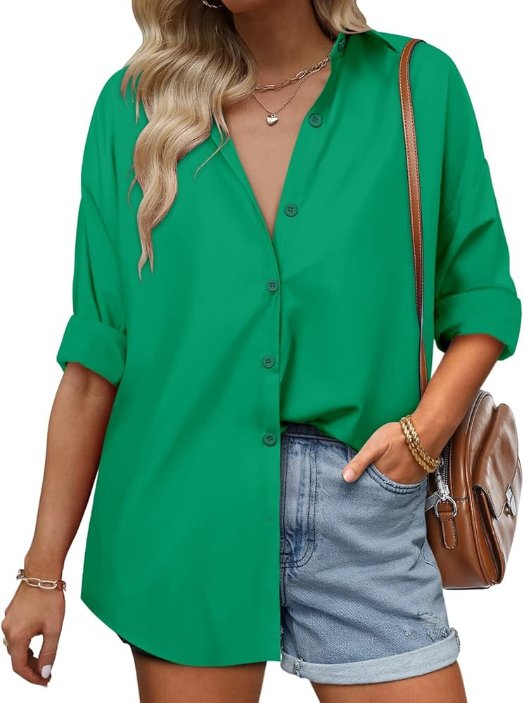 Angerella Blouses for Women Casual Long Sleeve Button Down Shirts Oversized Loose Fit Collared To... | Amazon (US)