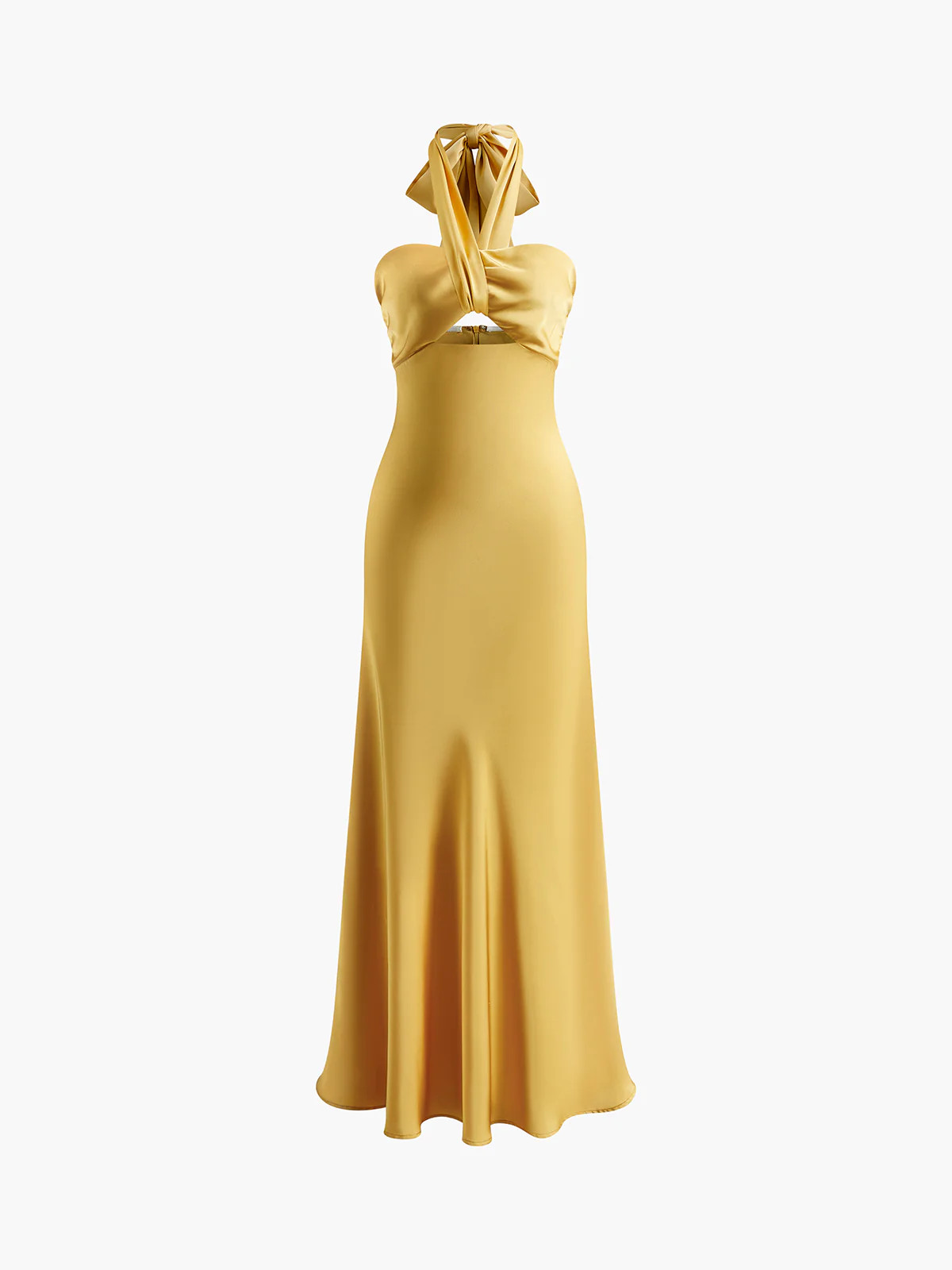 Halter Backless Satin Long Dress | Commense