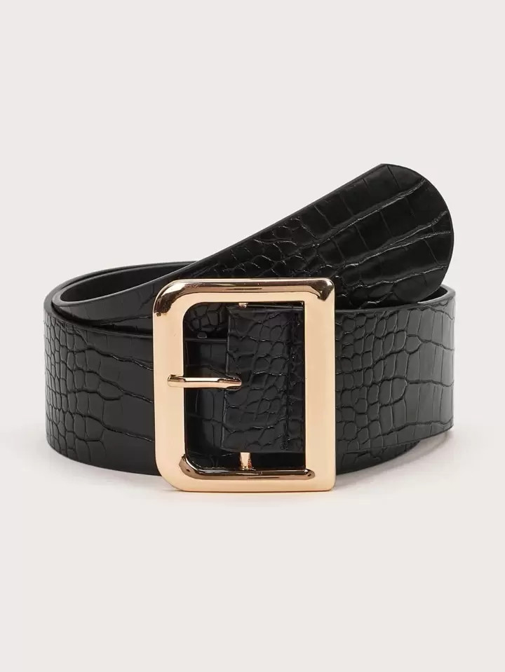 Casual Crocodile Pattern Metal Buckle Belt PU Belt For Jeans Pants Halloween | SHEIN
