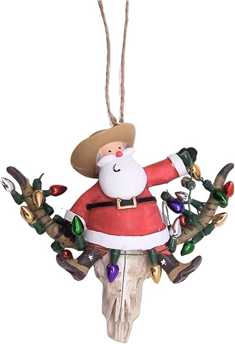 Santa Longhorn Christmas Ornament with Lights, Western Holiday Decor, 3.5 Inches | Amazon (US)