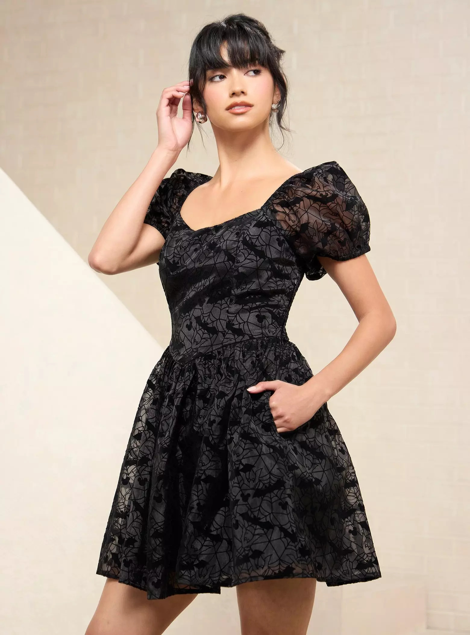 Disney Mickey Mouse Spiderweb Puff Sleeve Dress - BoxLunch Exclusive | BoxLunch | BoxLunch