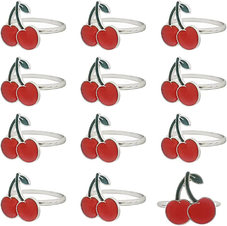 Cherry Napkin Rings Set of 12, Fashion Simple Fruit Series Cherrys Shape Napkin Rings for Easter,... | Amazon (US)