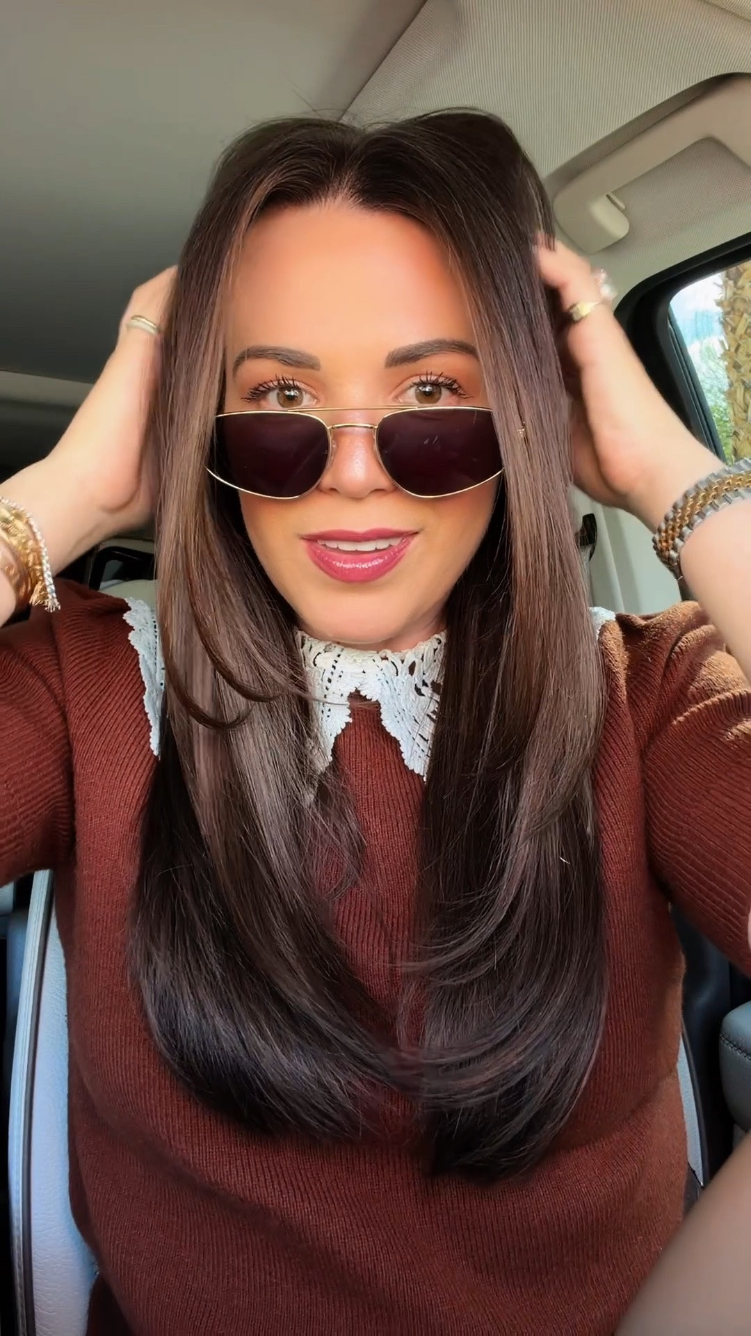 curvy midsize fall look! wearing size medium in short sleeve rust sweater with lace collar and size 30 in chocolate brown denim shorts 🤎

#LTKSeasonal #LTKMidsize
