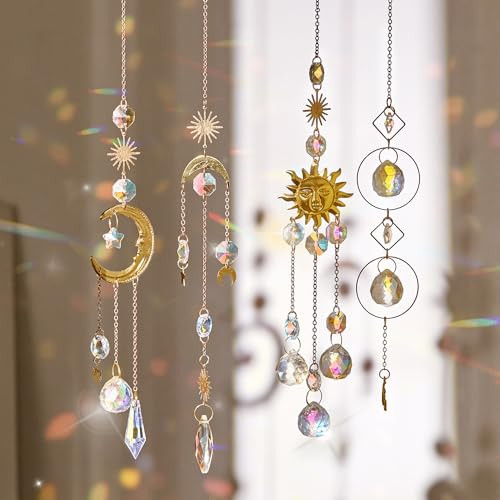 LightsUp Crystal Suncatcher for Windows Hanging Decor, Prism Sun Catcher with Chain and Hook, Rainbow Maker for Ceiling Garden Home Indoor Ornament, 4PK | Amazon (US)