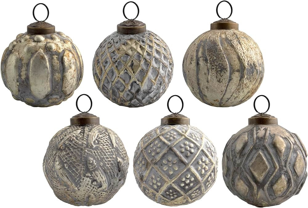 AuldHome Design Farmhouse Ball Ornaments (Set of 6, Gold/Silver); Distressed Metal Glass Ball Vin... | Amazon (US)