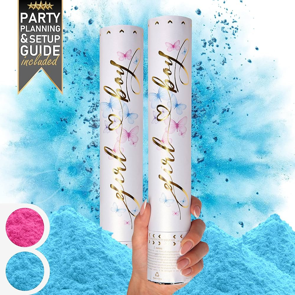 Gender Reveal Confetti Cannon - 2 Pack - Biodegradable Blue Gender Reveal Smoke Bombs for Gender ... | Amazon (US)