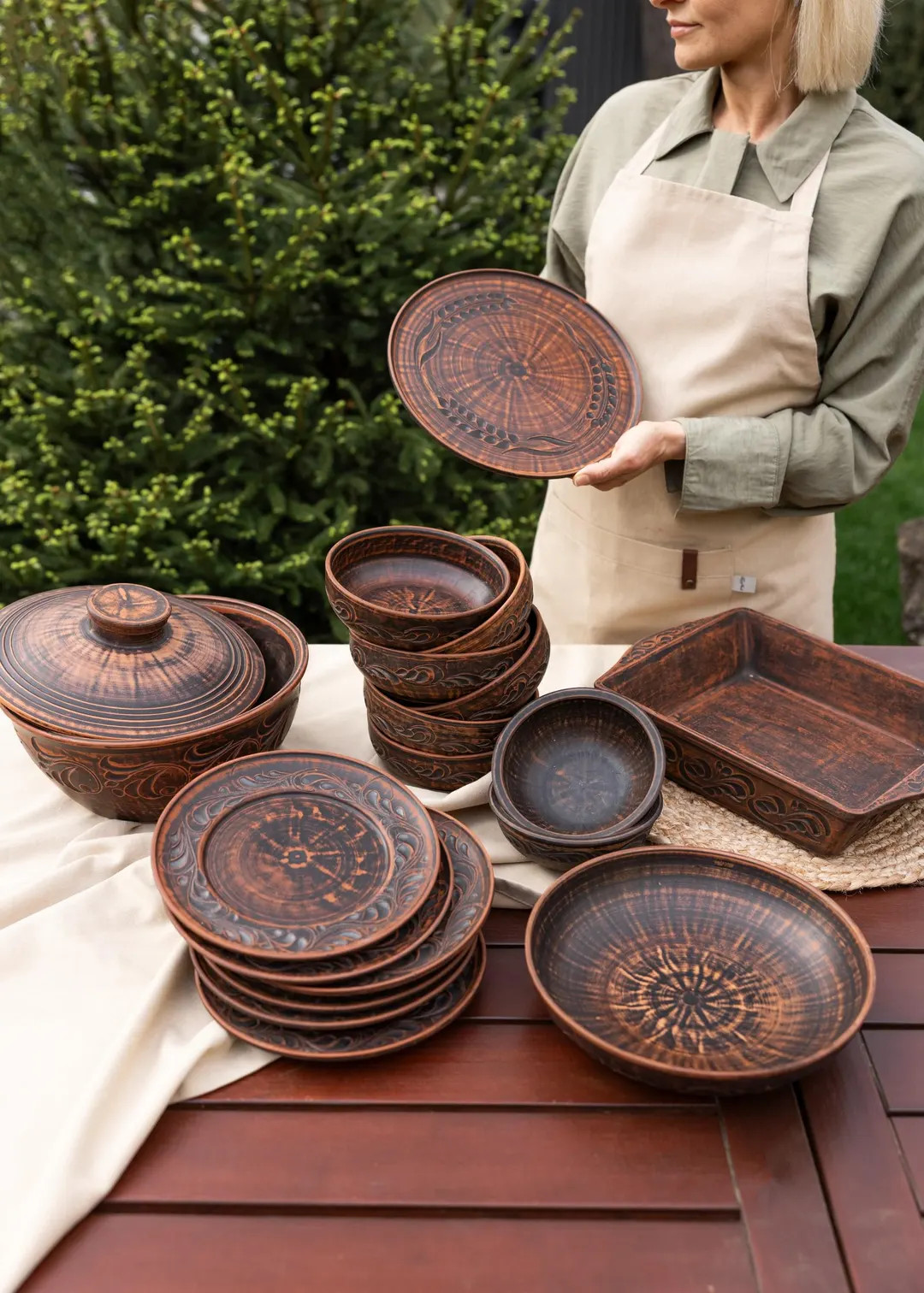 Full Red Clay Tableware Set for 6, Terracotta Plates, Bowls, Lidded Pots & Serving Dishes, Rustic... | Etsy (US)