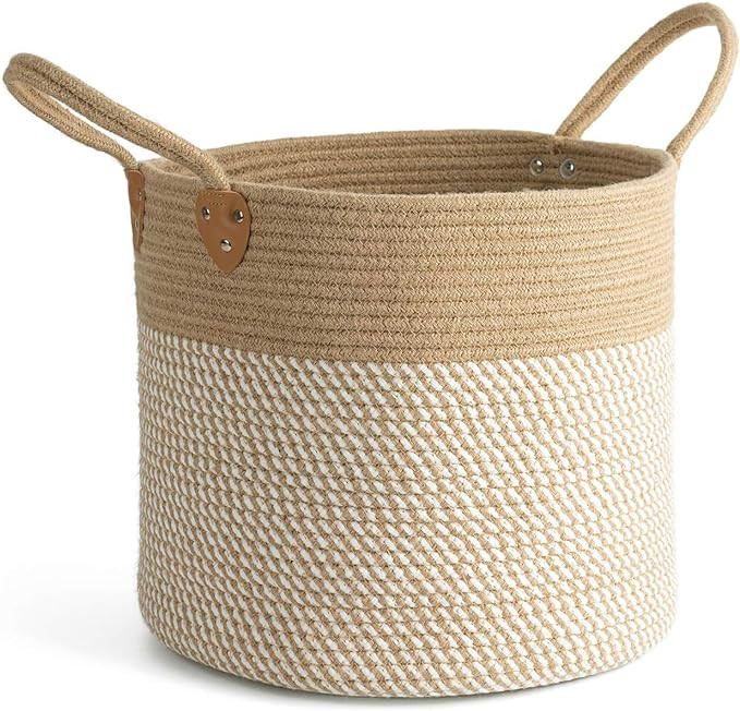 CHICVITA Large Jute Basket Woven Storage Basket with Handles – Jute Laundry Basket Toy Towels B... | Amazon (US)