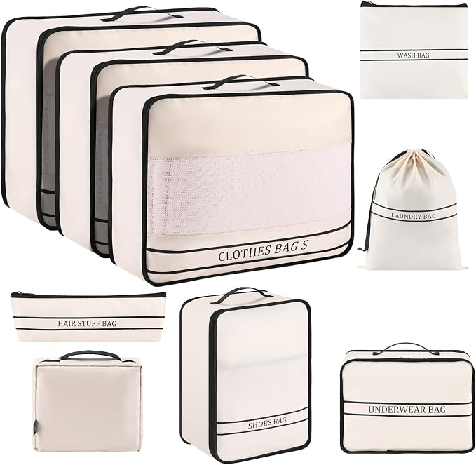 9 Set Packing Cubes Luggage Packing Organizers for Travel Accessories Space Saving Travel Bags fo... | Amazon (US)