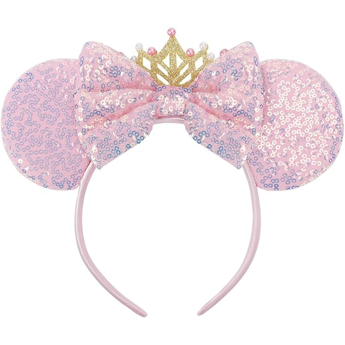 Pink Sparkle Princess Bow Headband for Girls, Cute Sequin Hair Beauty Accessories (Pink Crown) | Amazon (US)