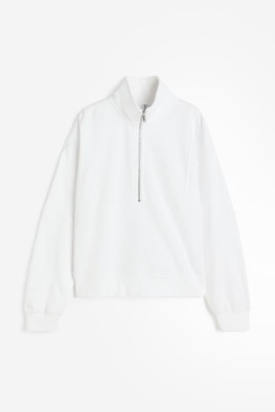Half-zip Sweatshirt - White - Ladies | H&M US | H&M (US + CA)