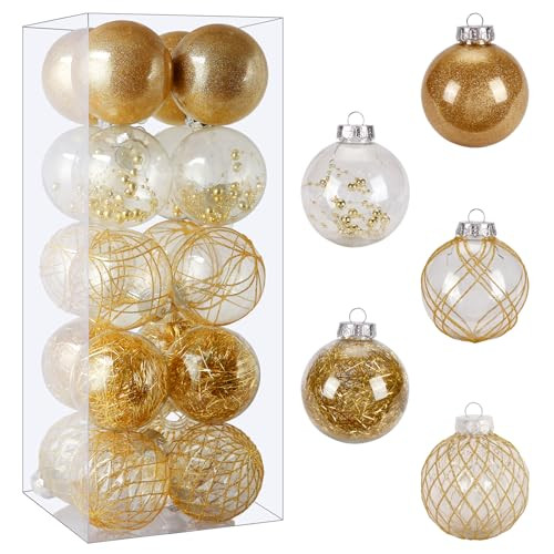 Christmas Ball Ornaments Set, 20ct Large Clear Shatterproof 80mm/3.15" Gold Christmas Ornaments for Christmas Tree Decoration Hanging Decorative Bauble for Thanks Giving Xmas Holiday Party | Amazon (US)