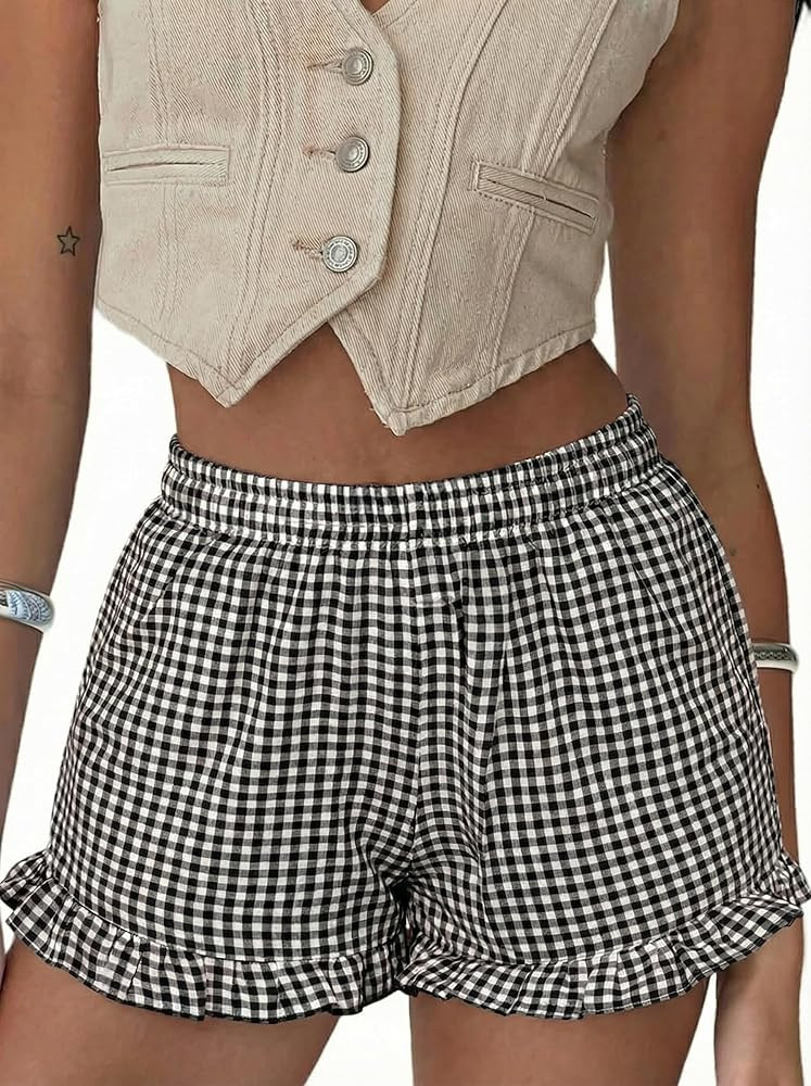 Aoulaydo Boxer Shorts for Women Pajama Gingham Shorts Casual Lounge Sleep Plaid Y2K Beach Bottoms... | Amazon (US)