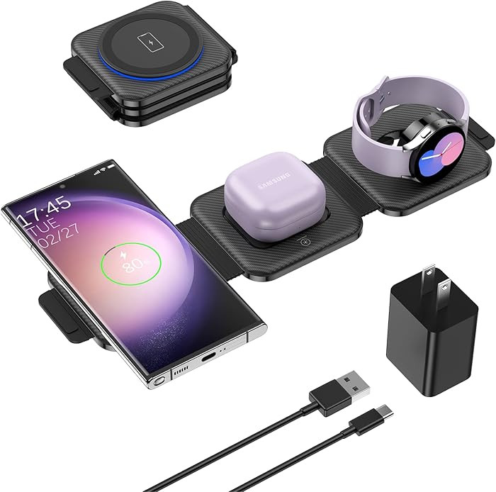 Travel Charger for Samsung Multi Devices, Foldable 3 in 1 Wireless Charging Station Fast Charging... | Amazon (US)
