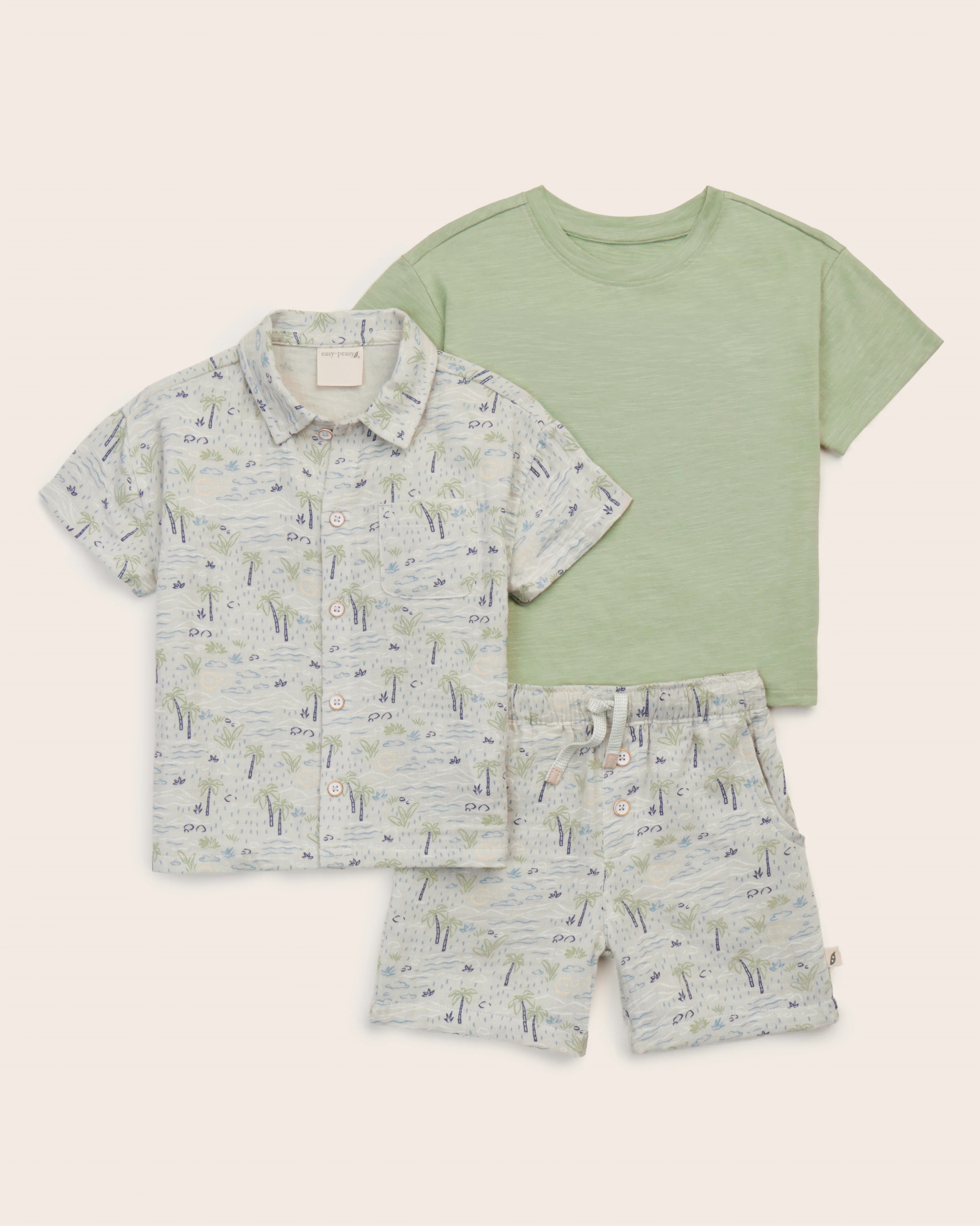 3-Piece Organic Cotton Button Down Shirt and Short Set | easy-peasy