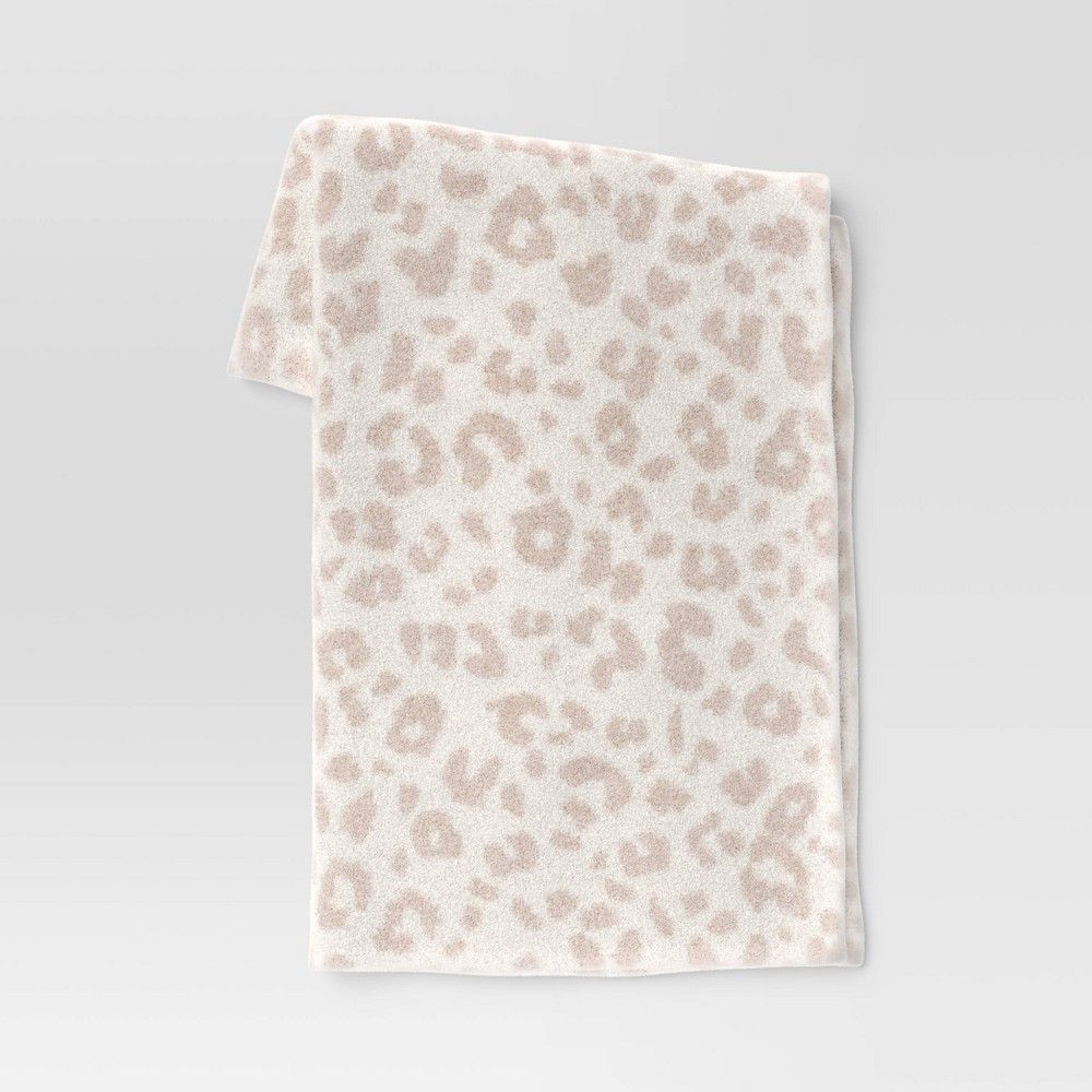Cozy Feathery Knit Cheetah Throw Blanket Beige - Threshold | Target