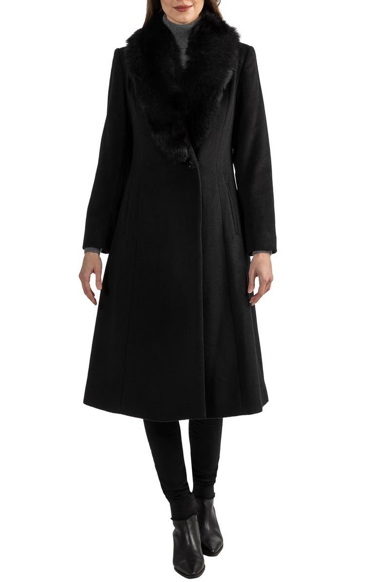 SOFIA CASHMERE Lamb Shearling Collar Wool Blend Coat | Fur Collar | Winter Coat  | Nordstrom Rack