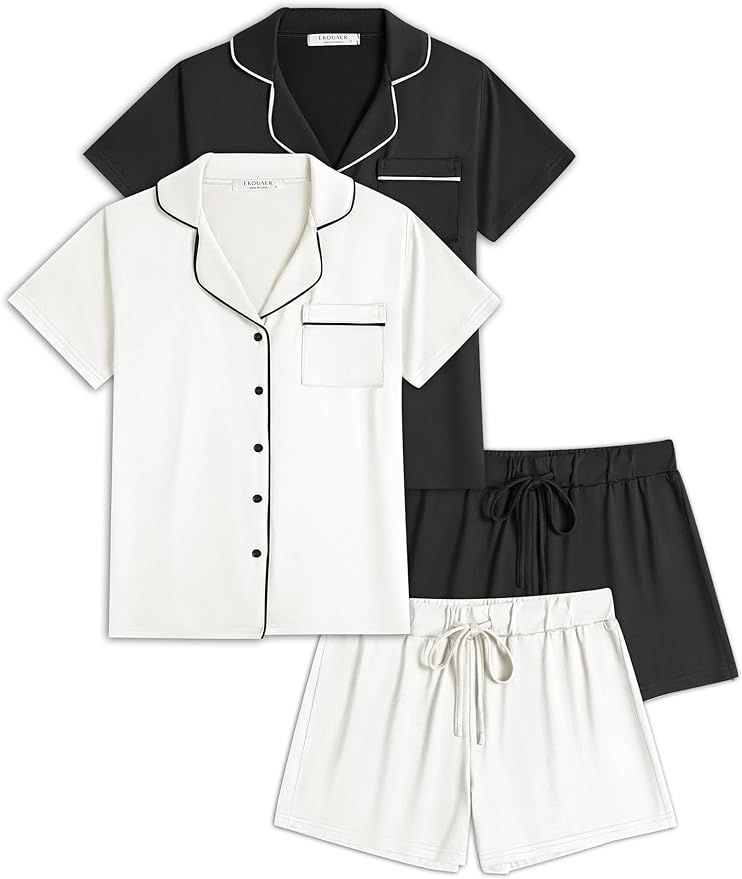 Ekouaer 2 Pack Womens Pajamas Set Button Down Classic Sleepwear Short Sleeve Comfy Pjs Loungewear... | Amazon (US)
