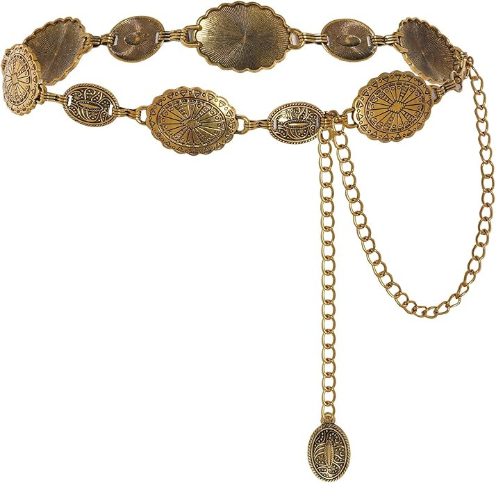 Western Concho Chain Belt for Women Cowgirls Oval Metal Waist Chain Belt Country Jeans Dress Belt... | Amazon (US)