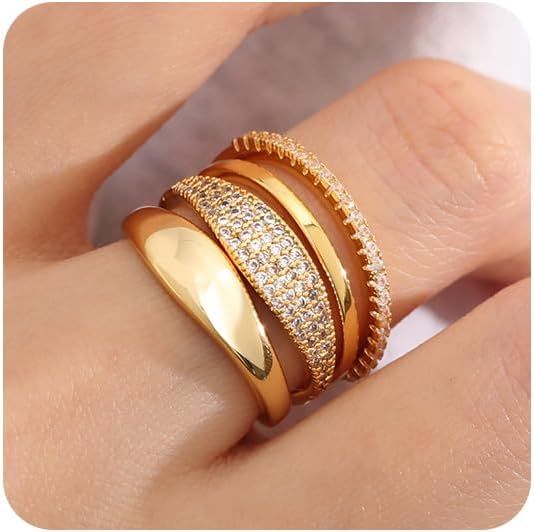TOBENY Stackable Gold Rings for Women Non Tarnish Dainty 14K Gold Plated Stacking Cubic Zirconia ... | Amazon (US)