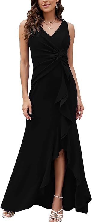 Long Black Evening Gowns for Women Formal Dresses for Women Evening Party Elegant V Neck Sleevele... | Amazon (US)
