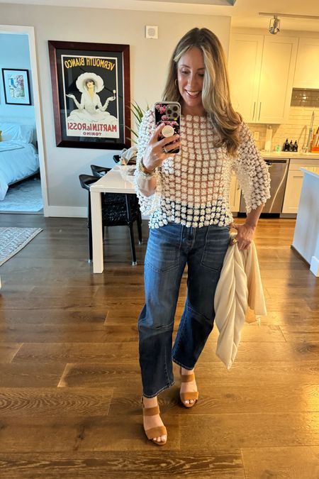 I picked up this top when I was in Israel a few weeks ago. It’s a little risky for me as it is completely sheer. If I was going to wear it somewhere other than out with my husband, I’d likely wear a camisole underneath. But I do think the Lace and pearls really helps dress up a pair of jeans

#LTKstyletip #LTKSeasonal #LTKtravel