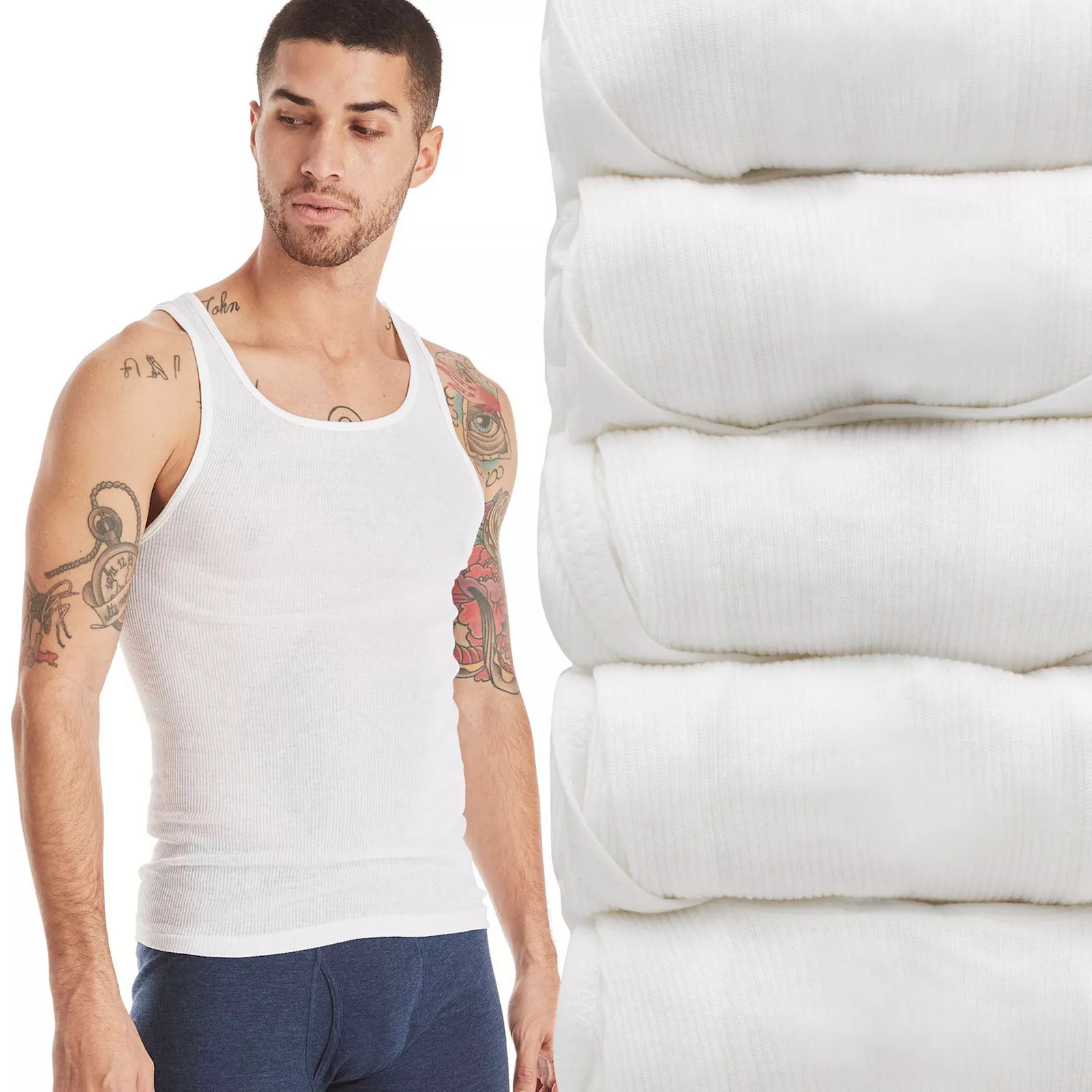 Men's Hanes® Ultimate 5-Pack ComfortSoft Cotton Blend Tank Top Undershirt, Size: XL, White | Kohl's