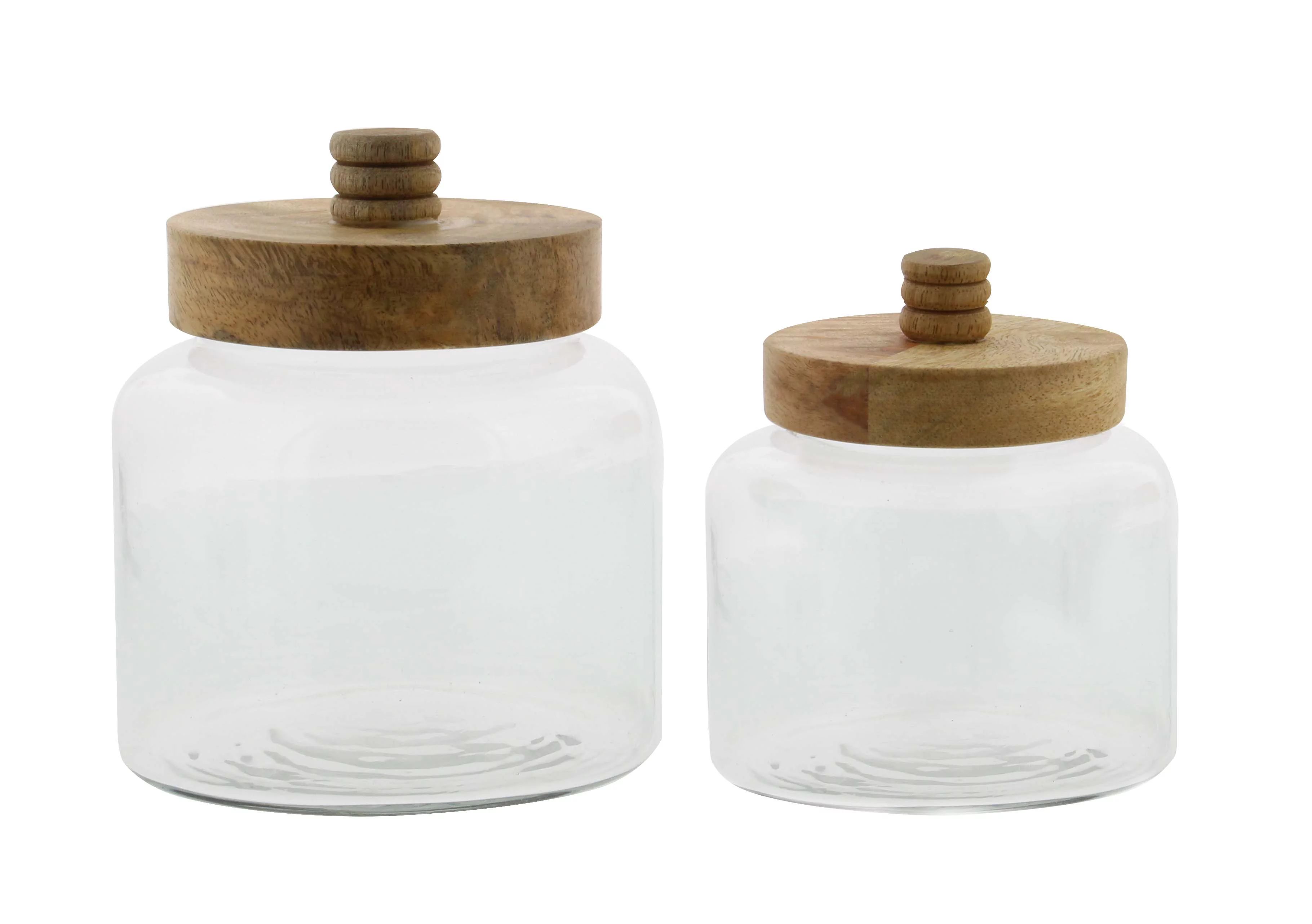 Decmode - Set of 2 modern 5 and 6 inch glass jars with mango wood lids - Walmart.com | Walmart (US)