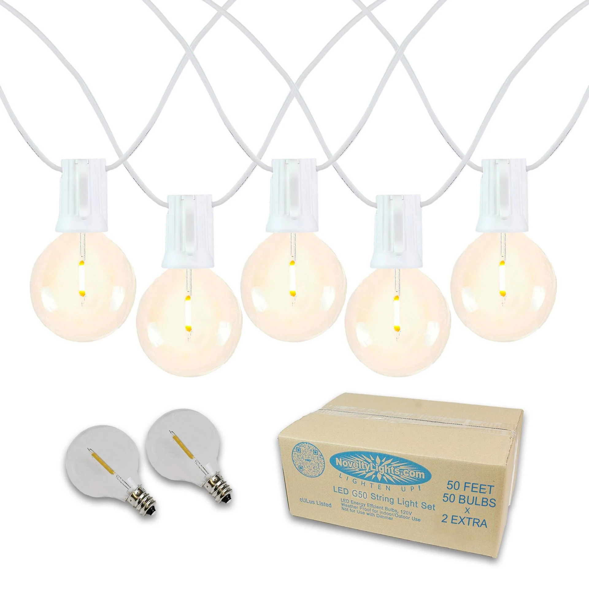 Novelty Lights 50FT G50 LED Patio String Lights Outdoor Lights String Shatterproof Plastic LED Bulbs With End-To-End Connections Weatherproof Balcony | Lowe's
