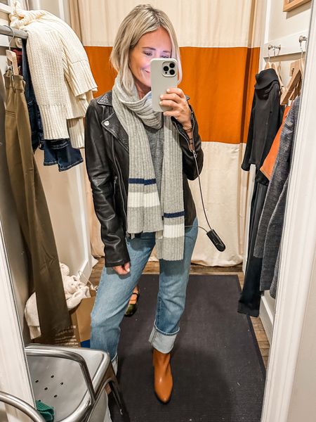 Madewell 
Straight leg jeans- I sized down to a 23 (normally wear 24 or 25)
Scarf, moto jacket, leather jacket
On sale now
Use code LETSGO and LTK20
Black Friday Sale

#LTKstyletip #LTKsalealert