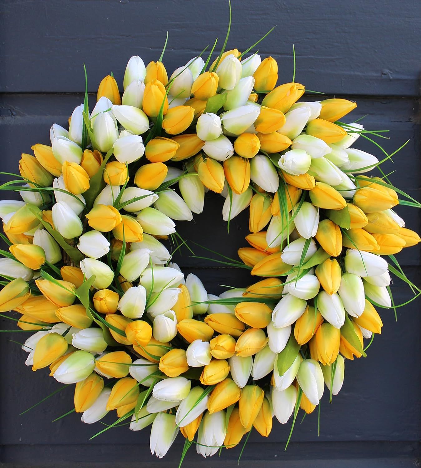 The Wreath Depot Yellow and White Tulip Summer Door Wreath 19 Inch, Beautiful White Storage Gift ... | Amazon (US)