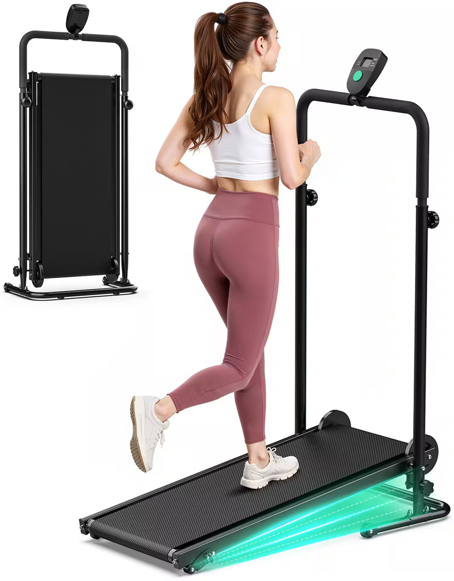 Akluer - RJ401 Non-Electric Treadmill w/ 5% Incline, Anti-Slip Belt, Compact Foldable Motorless Treadmill for Small Home/Gym Use - Black | Best Buy U.S.