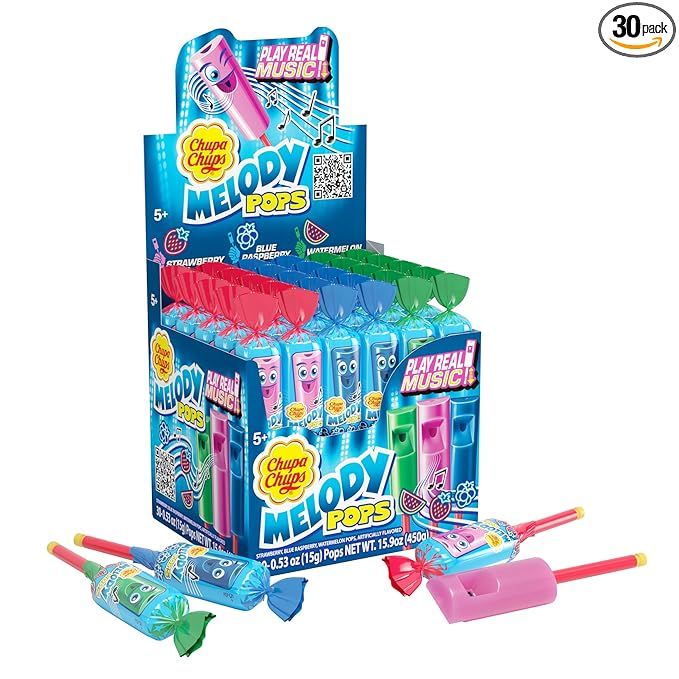 Chupa Chups Melody Pop, Assorted Flavors, Whistle Lollipops, Individually Wrapped Candy, 30 Count... | Amazon (US)